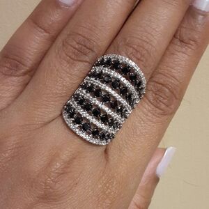 925 Black Spinel And Zircon Ring.